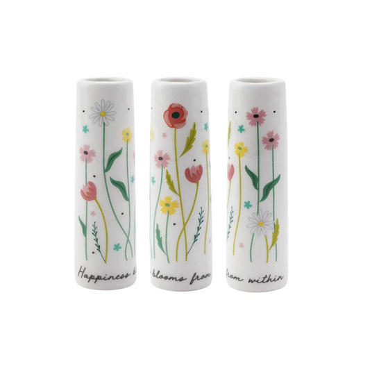 Happiness Blooms from Within Ceramic Floral Bud Vase