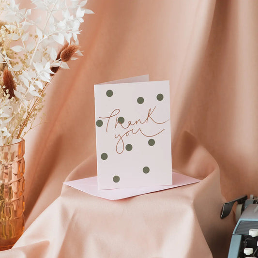 'thank You' Rose Gold Foil and Green Polka Dots Card